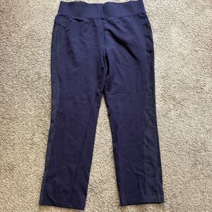 LOGO Lori Goldstein Ponte Knit Faux Suede Panel Pull On Pants Leggings L Blue